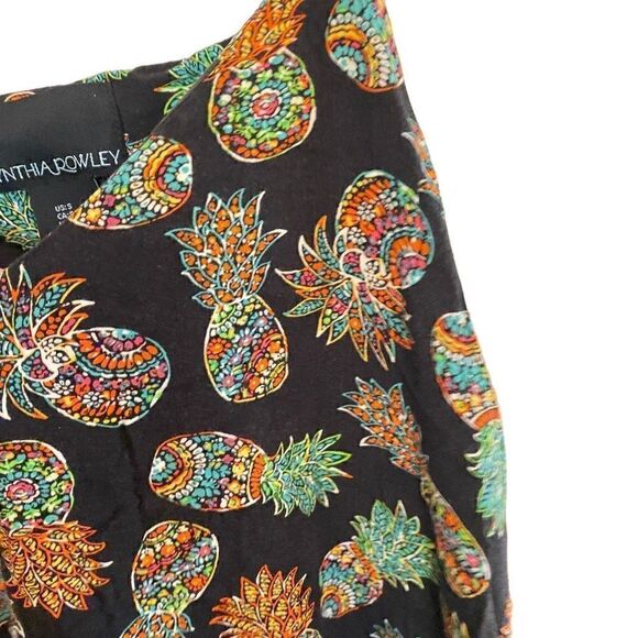 Cynthia Rowley Black & Yellow Pineapple Print Skater Dress Small Playful Chic - Picture 7 of 9